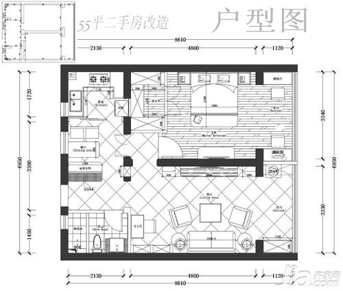 55平旧房明亮改造 一室两厅的地中海梦