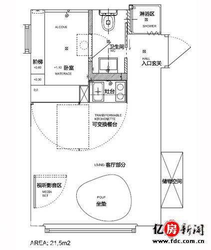 极致小<a href="https://zixun.jia.com/tag/2624/" style="text-decoration:underline;" target="_blank">户型装修</a> 功能完备的21㎡迷你装修